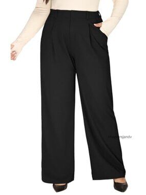 Plus Size Wide Leg Dress Pants Pull On Stretchy Waffle Knit Trousers